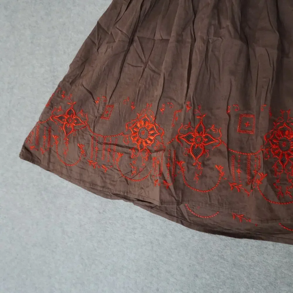 Free People Bohemian Brown And Coral Embroidered Mini Dress